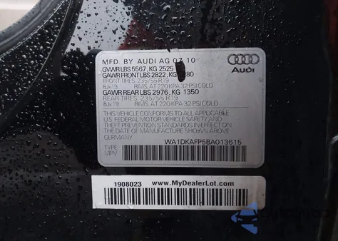 2011 Audi Q5 3.2 Premium Plus z USA, uszkodzony, nr VIN WA1DKAFP5BA013615
